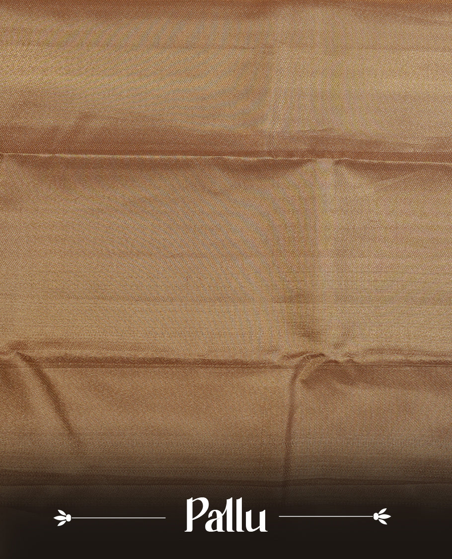 Gold colour kancheepuram tissue silk saree highlighting gold Geometric zari pattern body, with contrast traditional border and paired with matching blouse.