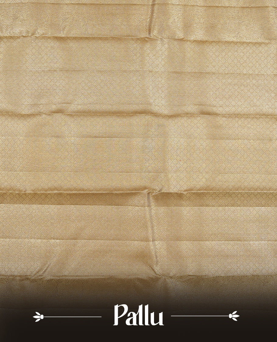 Ashy colour Kanchipuram Samudrika Silk Saree featuring antique zari pattern weaving with Antique zari jacquard and a traditional zari border, paired with a matching designer jacquard blouse piece