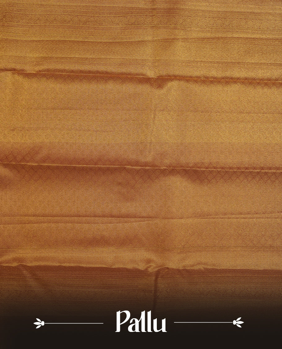 Pink & gold double shade colour kancheepuram tissue silk saree highlighting gold zari pattern body, with contrast powder blue colour colour with traditional border and paired with matching blouse.