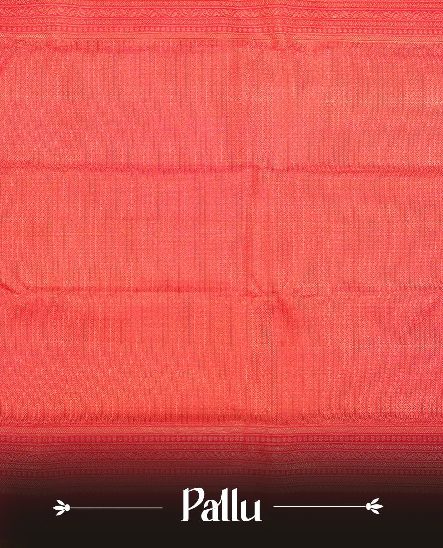 Red Kanchipuram Samudrika Silk Saree featuring Floral kodi in square pattern weaving with light gold zari jacquard and a traditional zari border, paired with a matching designer jacquard blouse piece