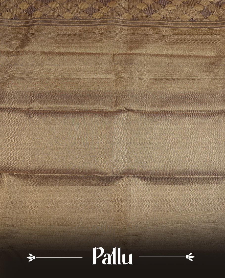 Gray & gold double shade colour kancheepuram tissue silk saree highlighting gold Geometric zari pattern body, with self colour colour with traditional border and paired with matching blouse.
