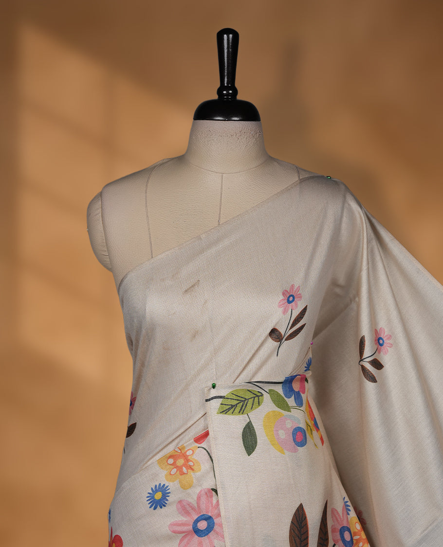 Kerala Tissue saree with Floral Prints and without border with Matching Blouse