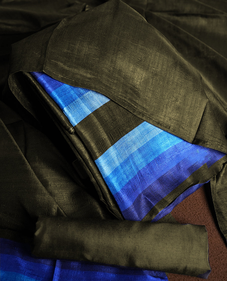 Seaweed colour churidhar material featuring elegant horizontal stripes on the yoke and dupatta, woven in shades of Blue and Green & Paired with a matching plain bottom