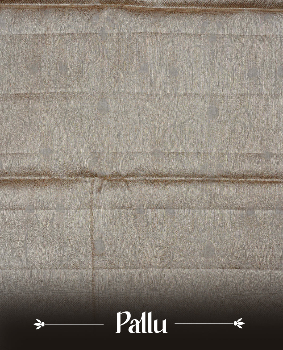 Beige Colour banaras saree featuring Light gold zari Floral kodi pattern on body, complemented by borderless finish, comes with matching blouse piece.