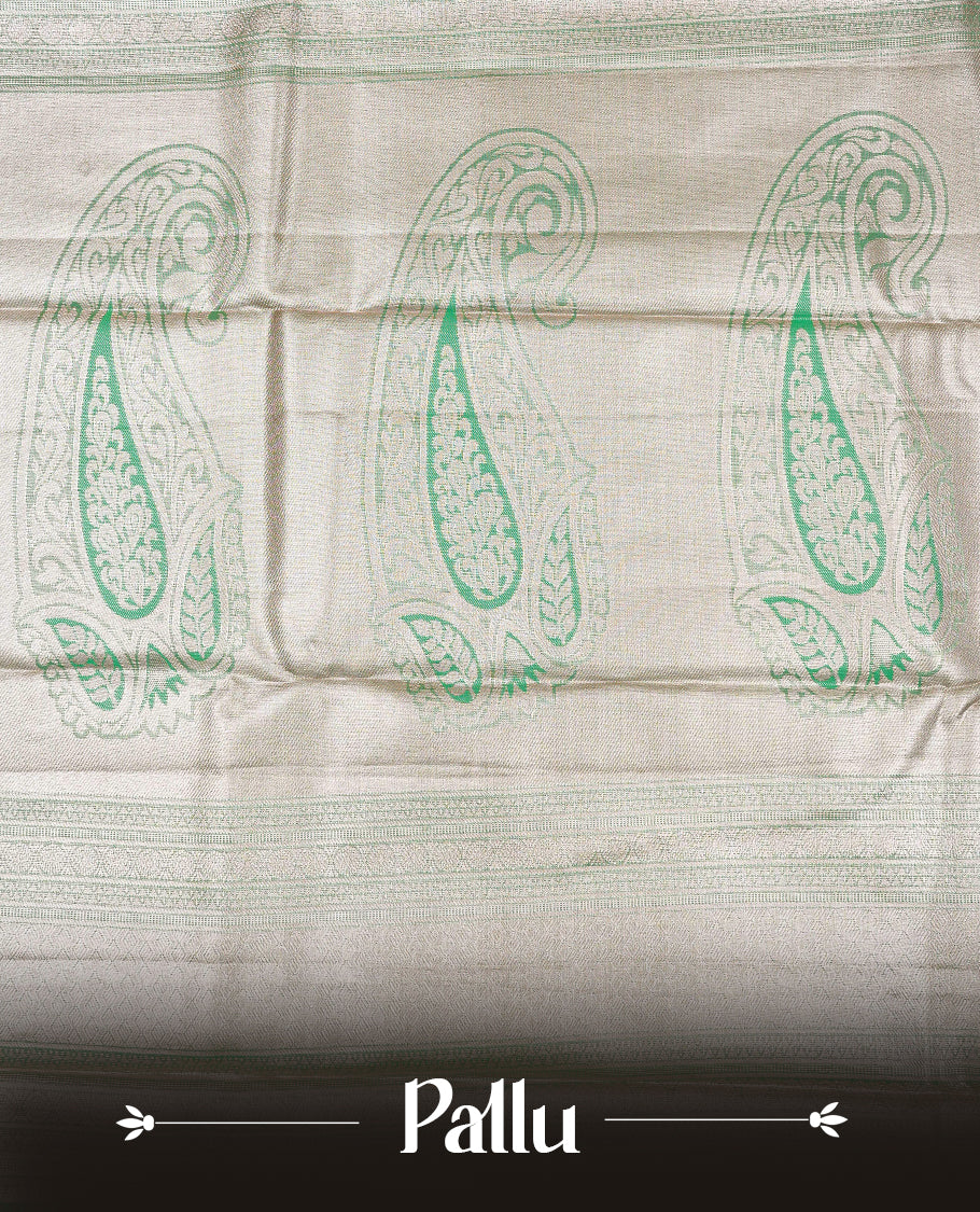 Mint & Gold Double shade Semi Tissue Silk saree featuring Light gold Kodi pattern on body, complemented by Self colour with gold zari border, paired with matching blouse piece.