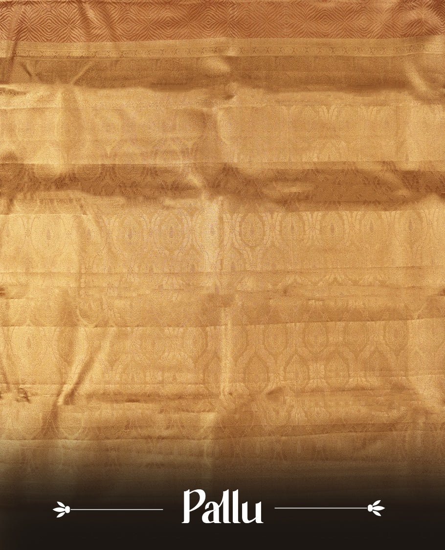 Golden colour and gold Zari Tissue Brocade Saree features intricate Geometric Motifs on body and golden colour traditional border & pallu, paired with matching blouse