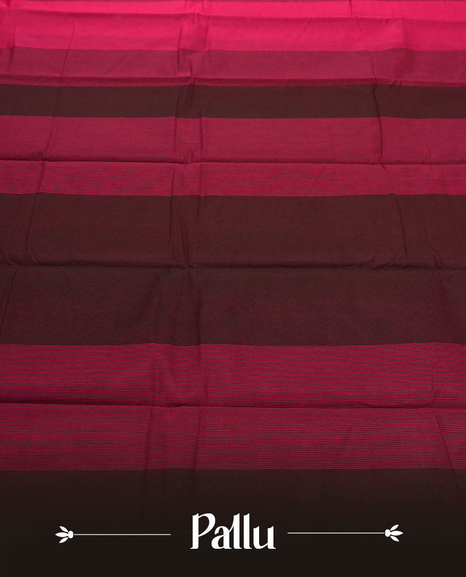 Maroon Colour Silk Cotton Saree with Self Textured Striped Body, Contrasting Maroon Textured Pallu & Border, Striped Patterns, and Matching Maroon Woven Blouse Piece