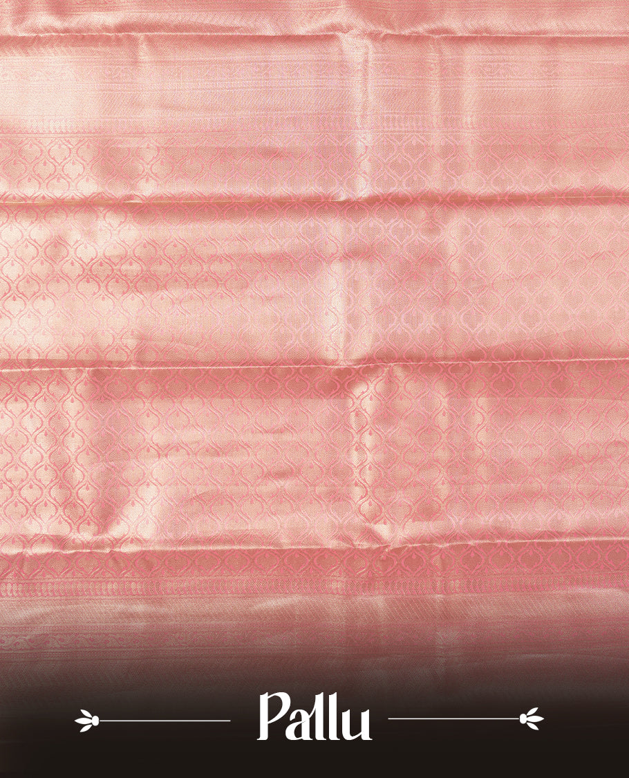 Light pink colour and gold Zari Tissue Brocade Saree features intricate Motifs on body and rose gold colour traditional border & pallu, paired with matching blouse