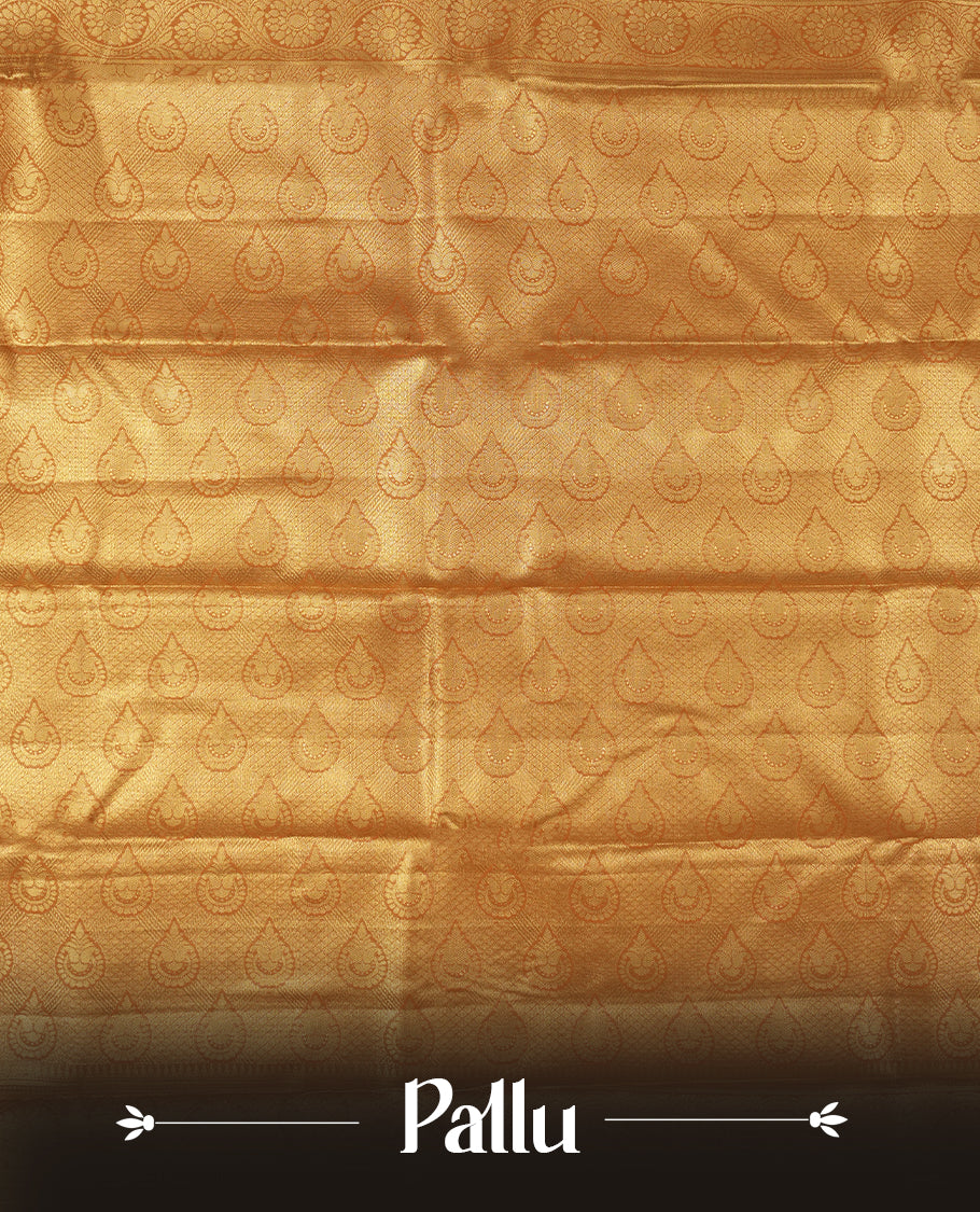 Golden colour and gold Zari Tissue Brocade Saree features intricate Dimond floral Motifs on body and self coloured border & pallu, paired with matching blouse