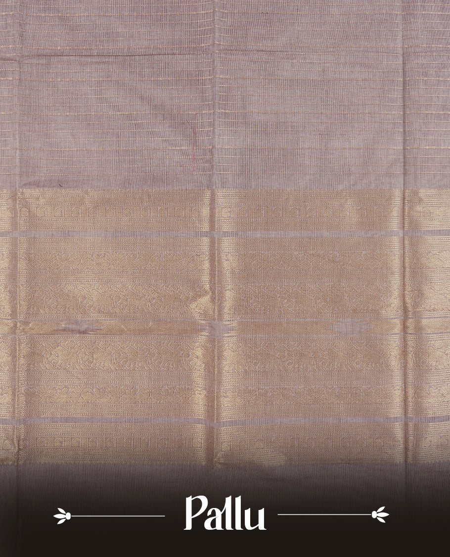 Pastel purple colour Chettinad cotton saree highlighted with subtle golden zari lines on the body, The rich maroon border with intricate golden weaving & Comes with a matching blouse piece.