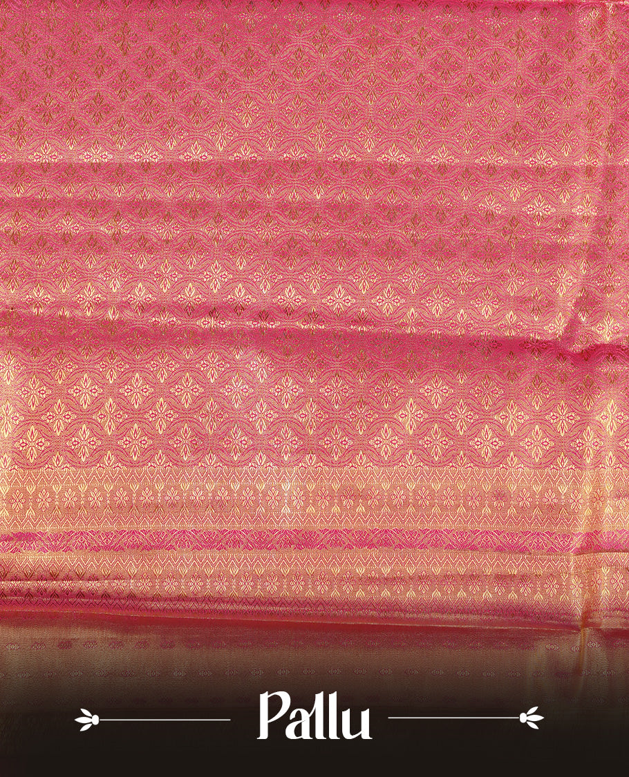 Pink & Gold colour Double shade Semi tissue silk saree featuring self color kodi pattern on body, self colour with Fancy border, paired with matching.