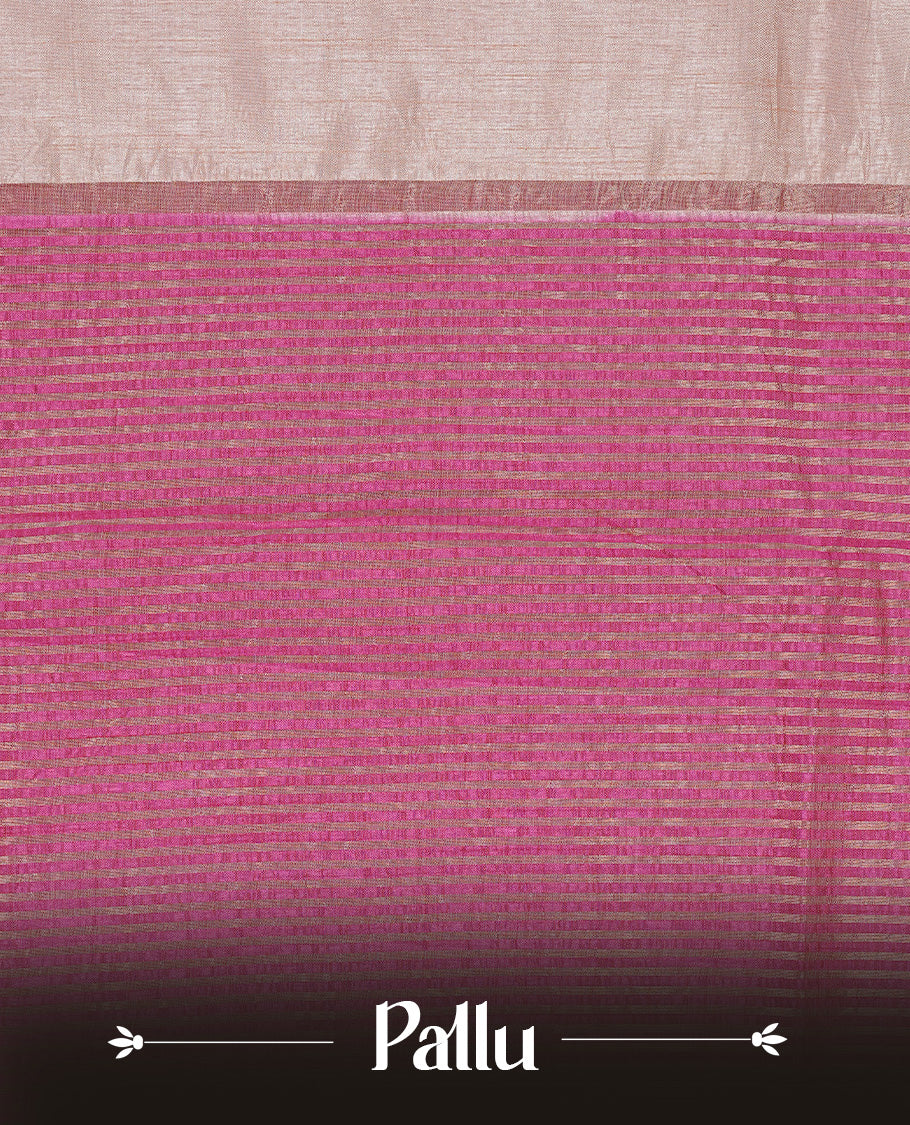 Cream colour Tussar silk saree Featuring Elegant Plain body, complemented by Contrast Magenta colour with gold zari border, paired with matching blouse piece.