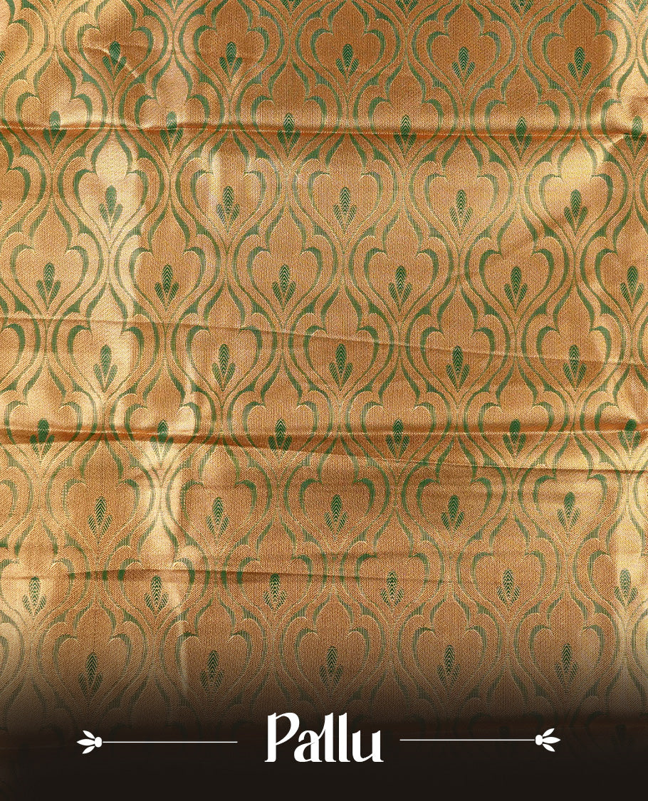 Green & Gold colour Double shade Semi tissue silk saree featuring self color Floral pattern on body, Contrast Green colour with Fancy border, paired with matching.