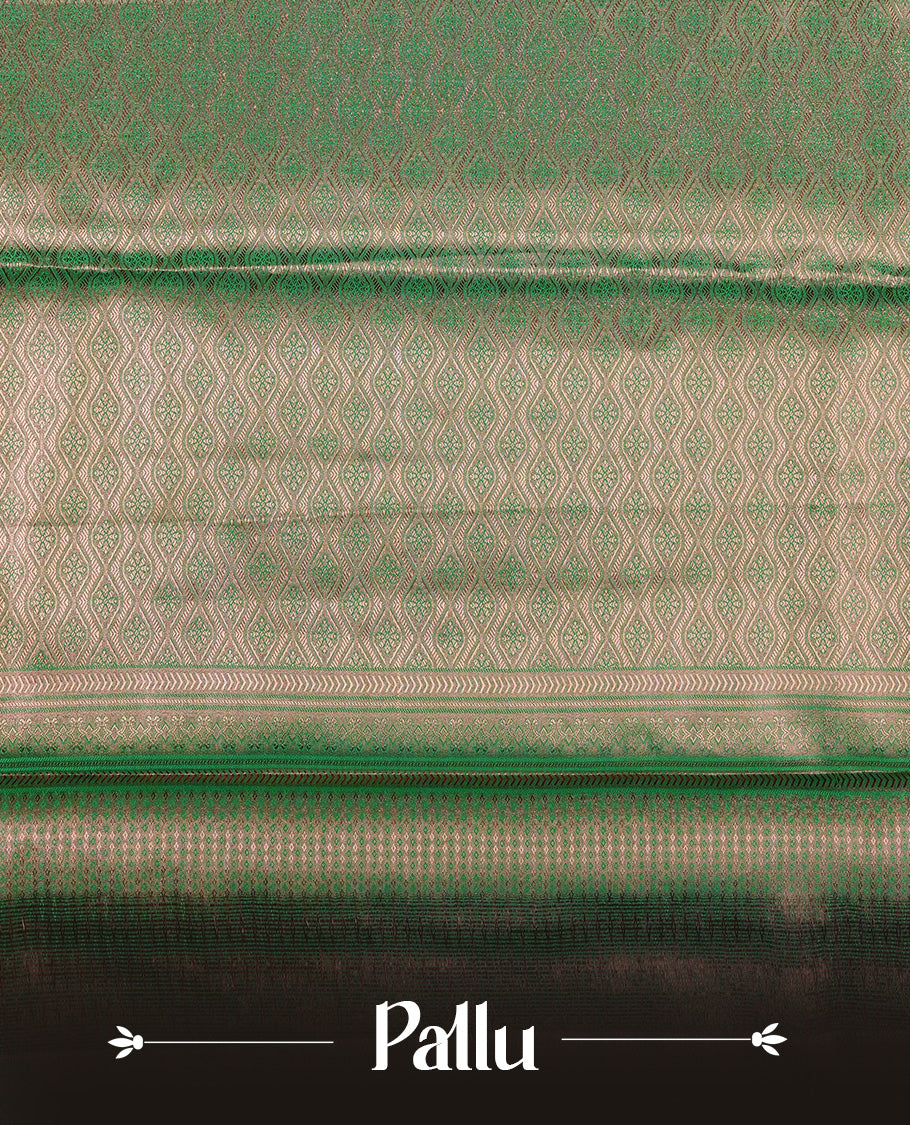 Green & Gold colour Double shade Semi tissue silk saree featuring self color kodi pattern on body, self colour with Fancy border, paired with matching.