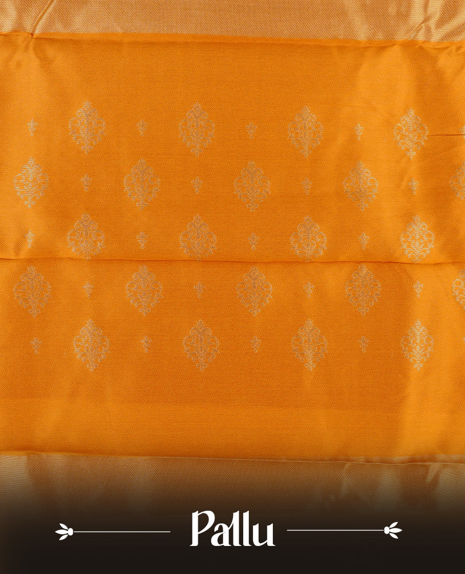 Off White colour soft silk saree with contrast Mustard border.