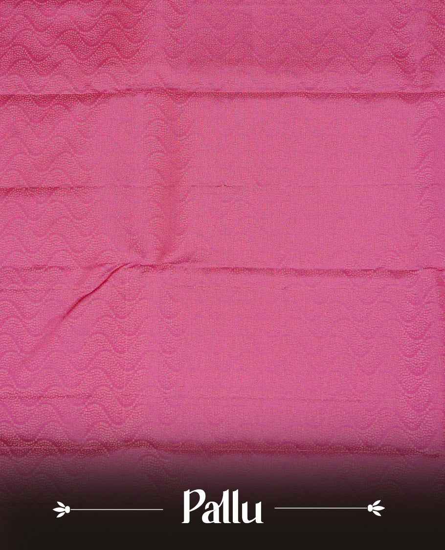 Dark Pink Colour Traditional Kancheepuram Silk Saree Featuring Copper Zari Diamond Motifs on the Body, Designed Without a Border and with a Grand Pallu, Paired with a Matching Blouse.
