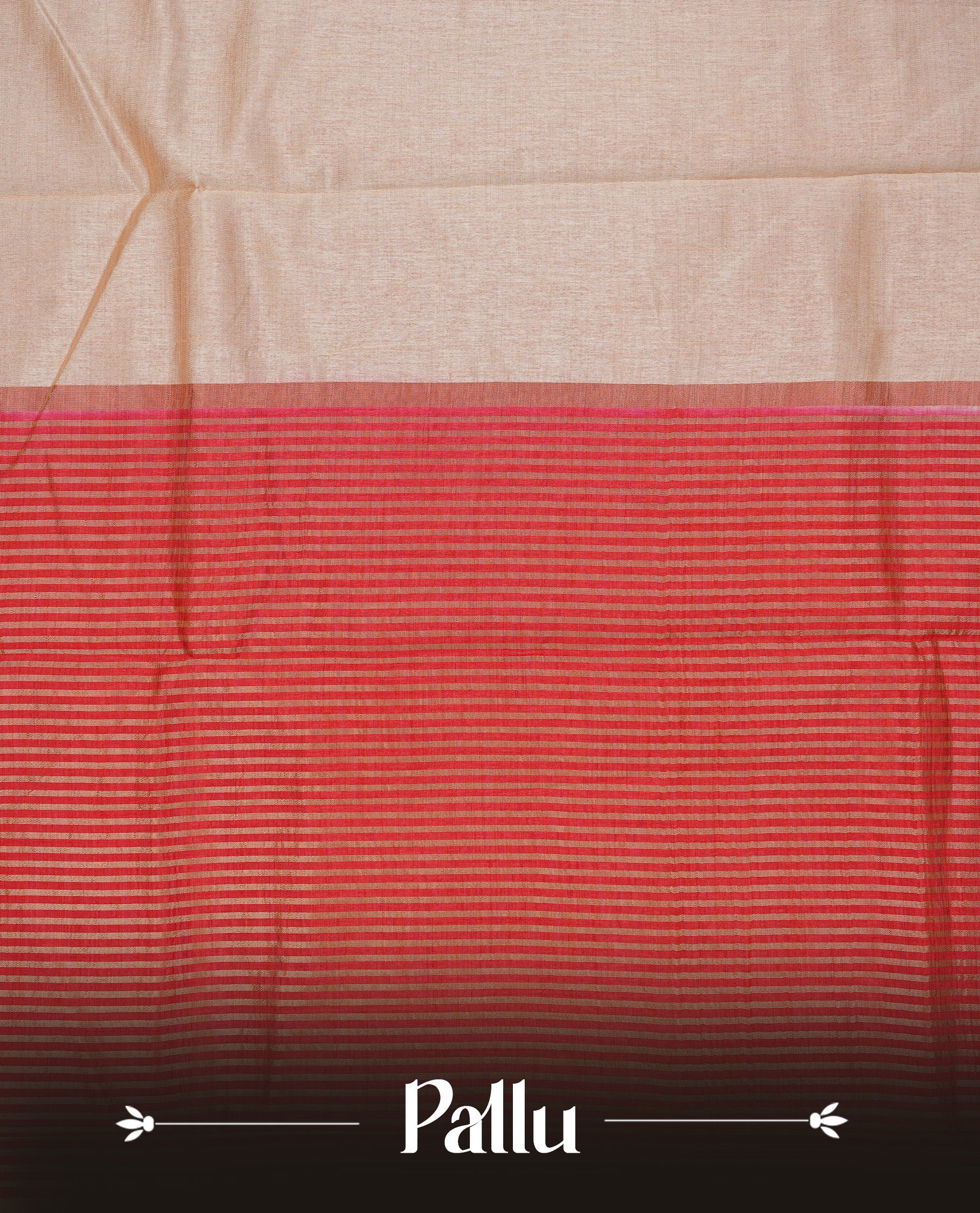 Cream colour Semi Tussar silk saree featuring an elegant plain body, accentuated by a contrast Red border adorned with intricate gold Mango zari work, paired with a matching blouse piece.