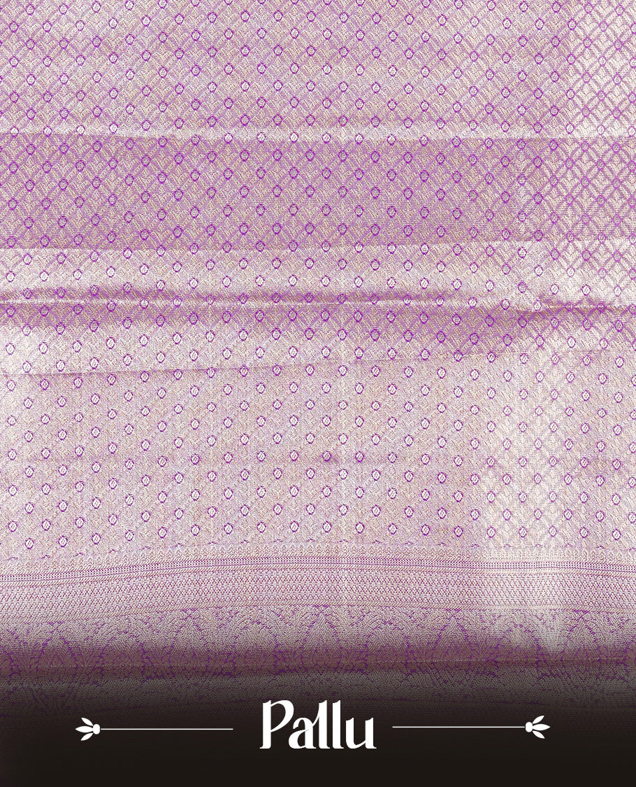 Violet & Silver colour Double shade Semi tissue silk saree featuring self color Floral pattern on body, Contrast Magenta colour with Fancy border, paired with matching.