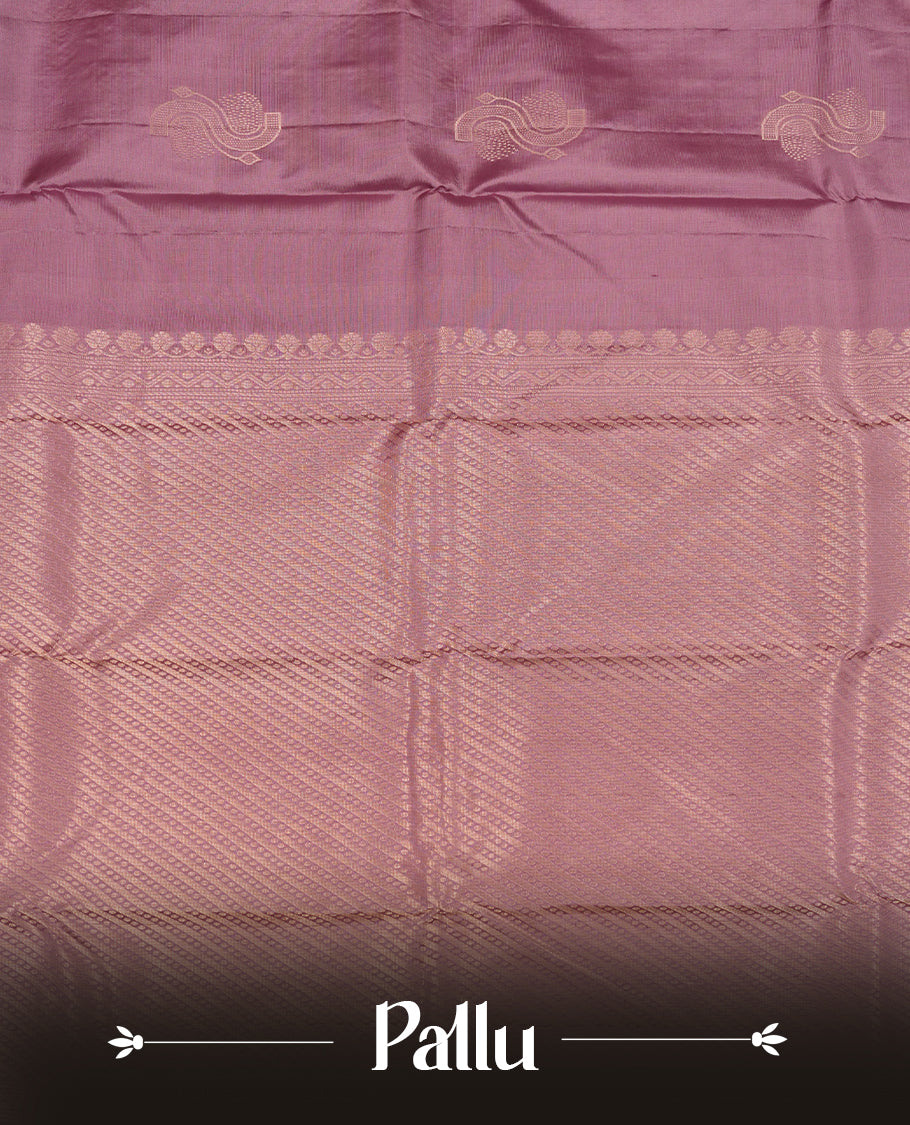 Dusty lavender Colour Pure Kancheepuram Silk Saree having gold pattern on Body without Border and matching Blouse