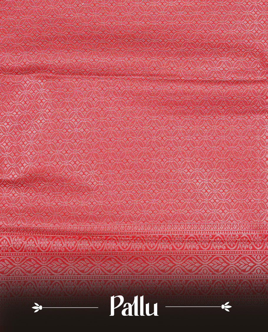 Off white colour Net Tissue saree Elegant plain body, complemented by Red colour with Light gold zari long traditional border, paired with matching blouse piece.