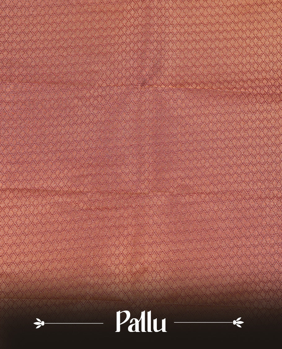 Rust orange colour Semi silk saree Featuring gold zari motifs on body, complemented by contrast brown colour with gold zari border, paired with matching blouse piece.