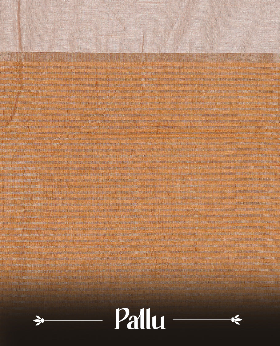 Cream colour Tussar silk saree Featuring Elegant Plain body, complemented by Contrast Mustard colour with gold zari border, paired with matching blouse piece.