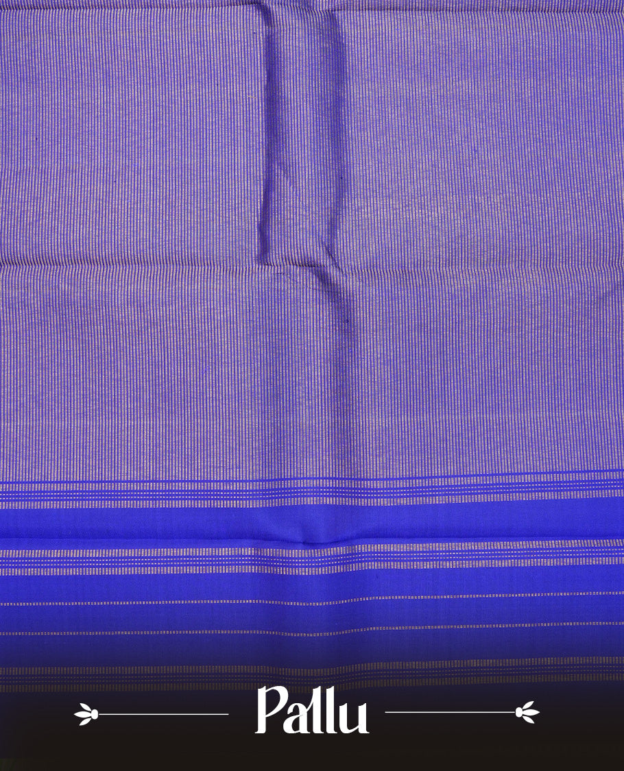 Green & white Traditional kancheepuram silk saree, Small check Design body, contrast Navy blue colour with Gold zari border, comes with matching blouse piece.