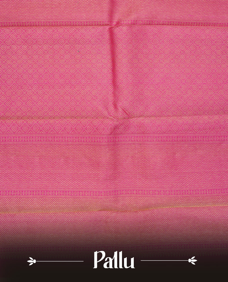 Magenta colour Pure wedding silk saree featuring gold zari check with small buttas on body, complemented vy self colour with traditional border, comes with matching blouse piece.