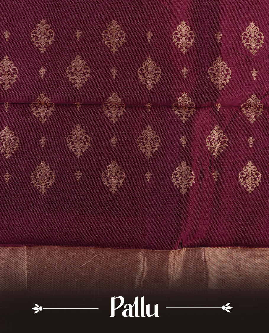 Off White colour soft silk saree with contrast Purple border.