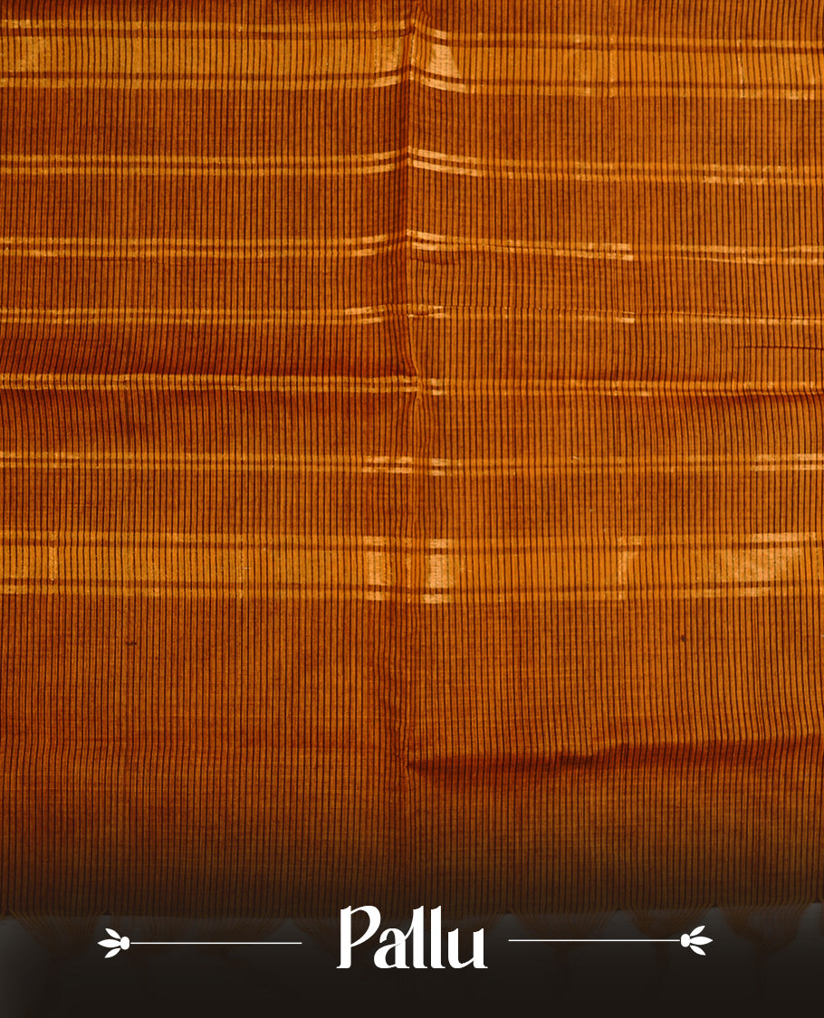 Light brown colour chettinad cotton saree featuring Green small check pattern on body, complemented by contrast Brown colour with Gold zari border, paired with matching blouse piece.