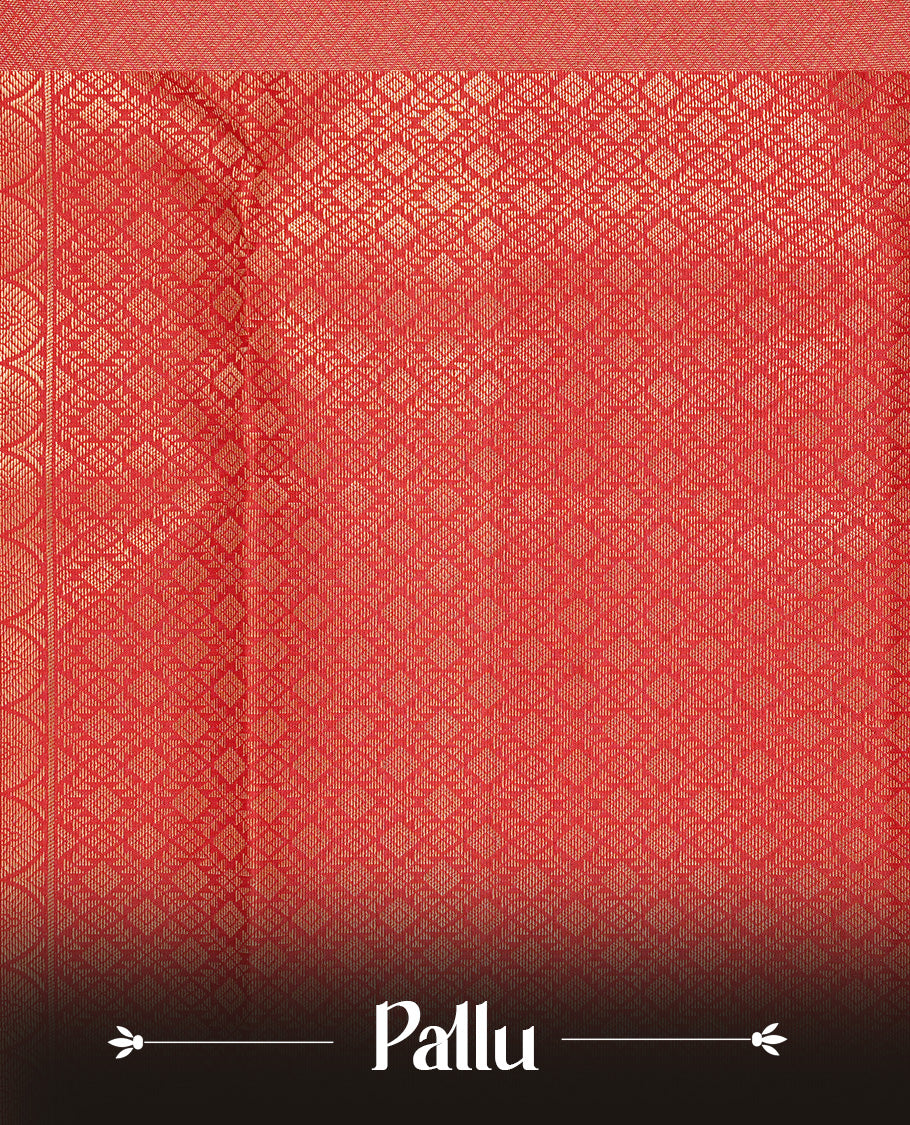 Navy Blue colour Traditional Kancheepuram silk saree featuring gold zari motifs on body, enhanced with contrast Red with traditional border, paired with matching blouse piece.