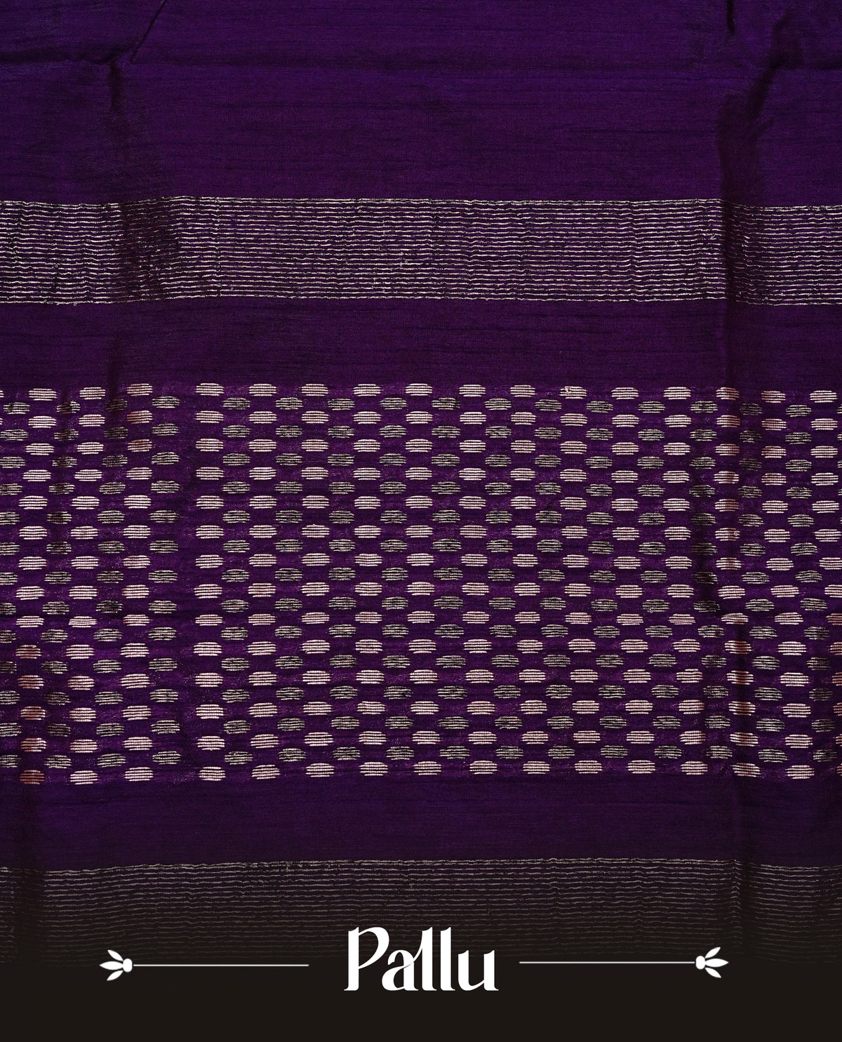 Deep purple colour semi tussar silk saree featuring bold thread polka dot body, no specific border, comes with matching blouse piece