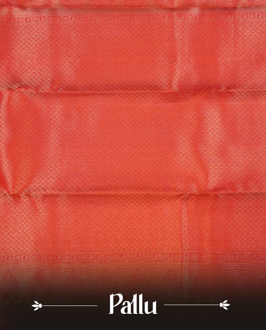 Red colour kancheepuram silk saree featuring gold zari Box pattern on body, complemented by self colour with traditional border, paired with matching blouse piece.