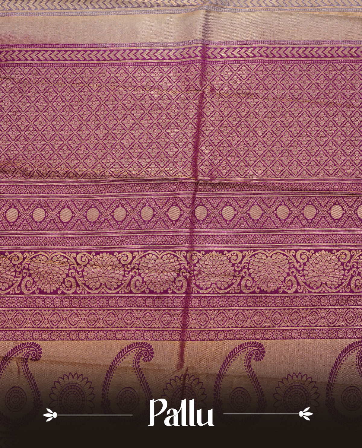Off white colour silk saree featuring gold zari mango motifs on body, contrast purple with gold zari traditional border, contrast grand pallu comes with matching blouse piece .