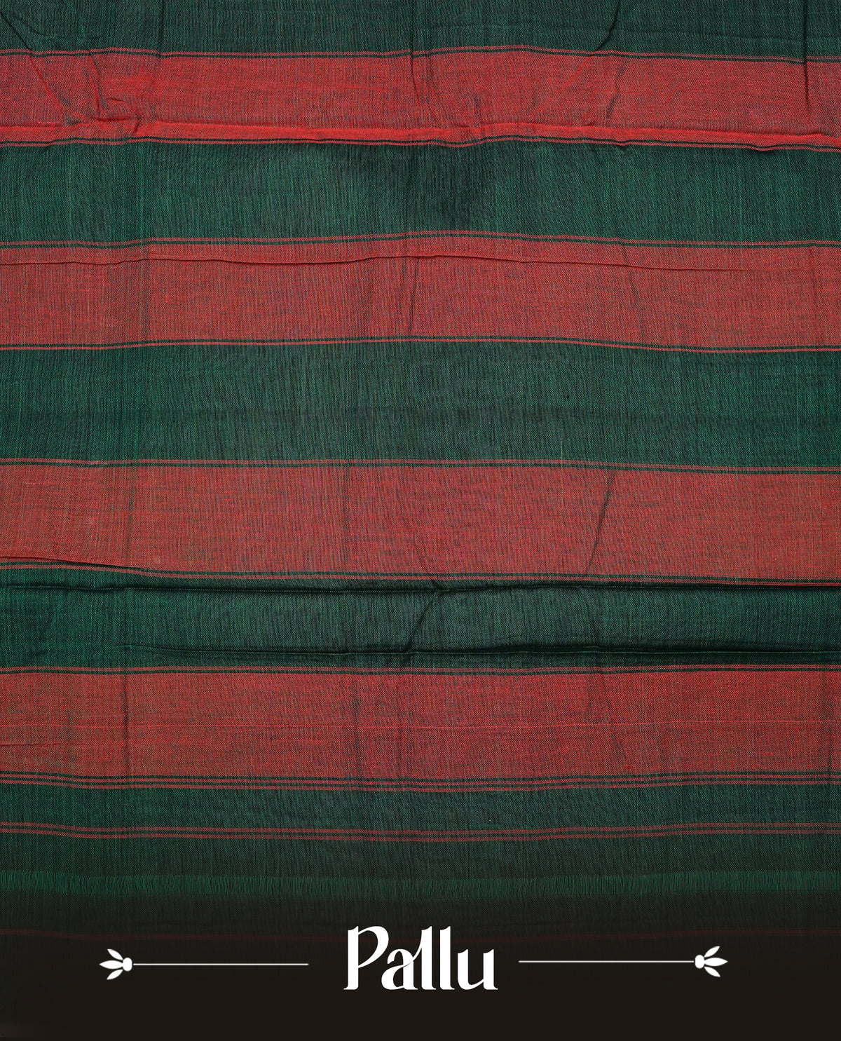 Bottle green colour Narayanapattu cotton saree with a plain body, complemented by a Dark red colour with Gold Zari border & contrast pallu, paired with a matching blouse piece
