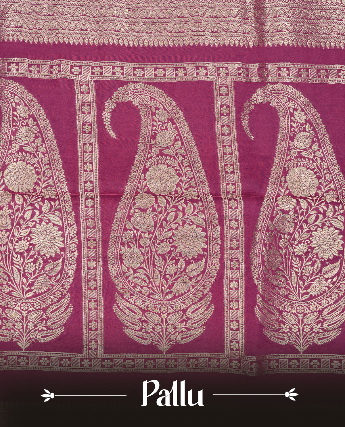 Magenta colour Banaras satin crepe silk saree featuring Plain body, associate with Gold zari traditional border, comes with matching blouse piece.