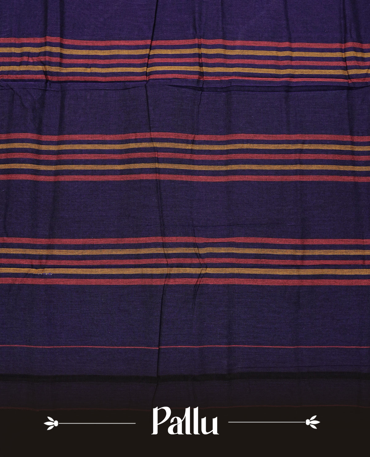 Dark Purple colour Narayanapattu cotton saree with a plain body, complemented by a magenta border featuring gold zari temple and elephant motifs & a contrast pallu, paired with a matching blouse piece.