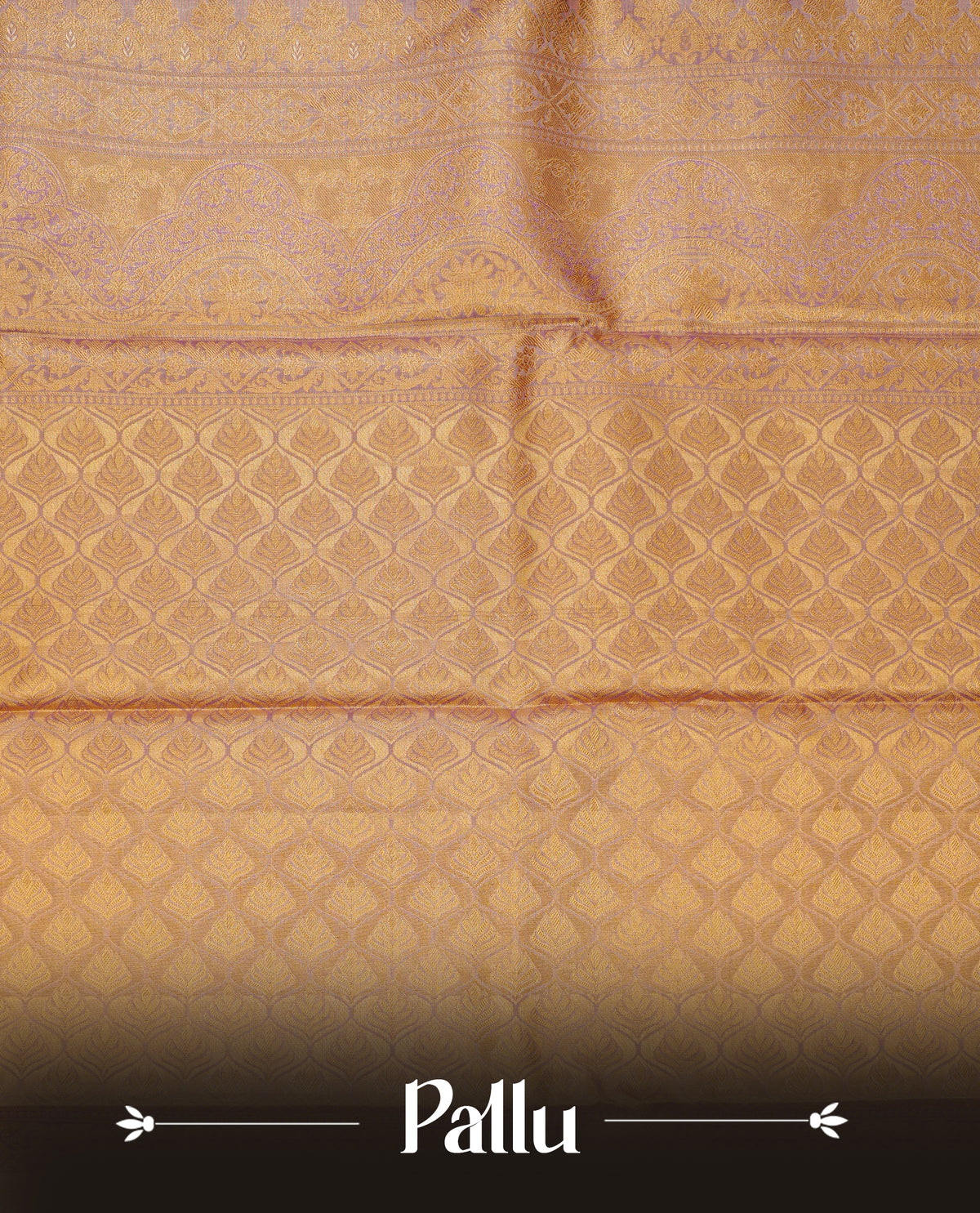 Light gold & lavender colour pure tissue silk saree featuring multi colour zari floral kodi pattern on body, complemented by contrast Lavender colour traditional border, comes with matching blouse piece.