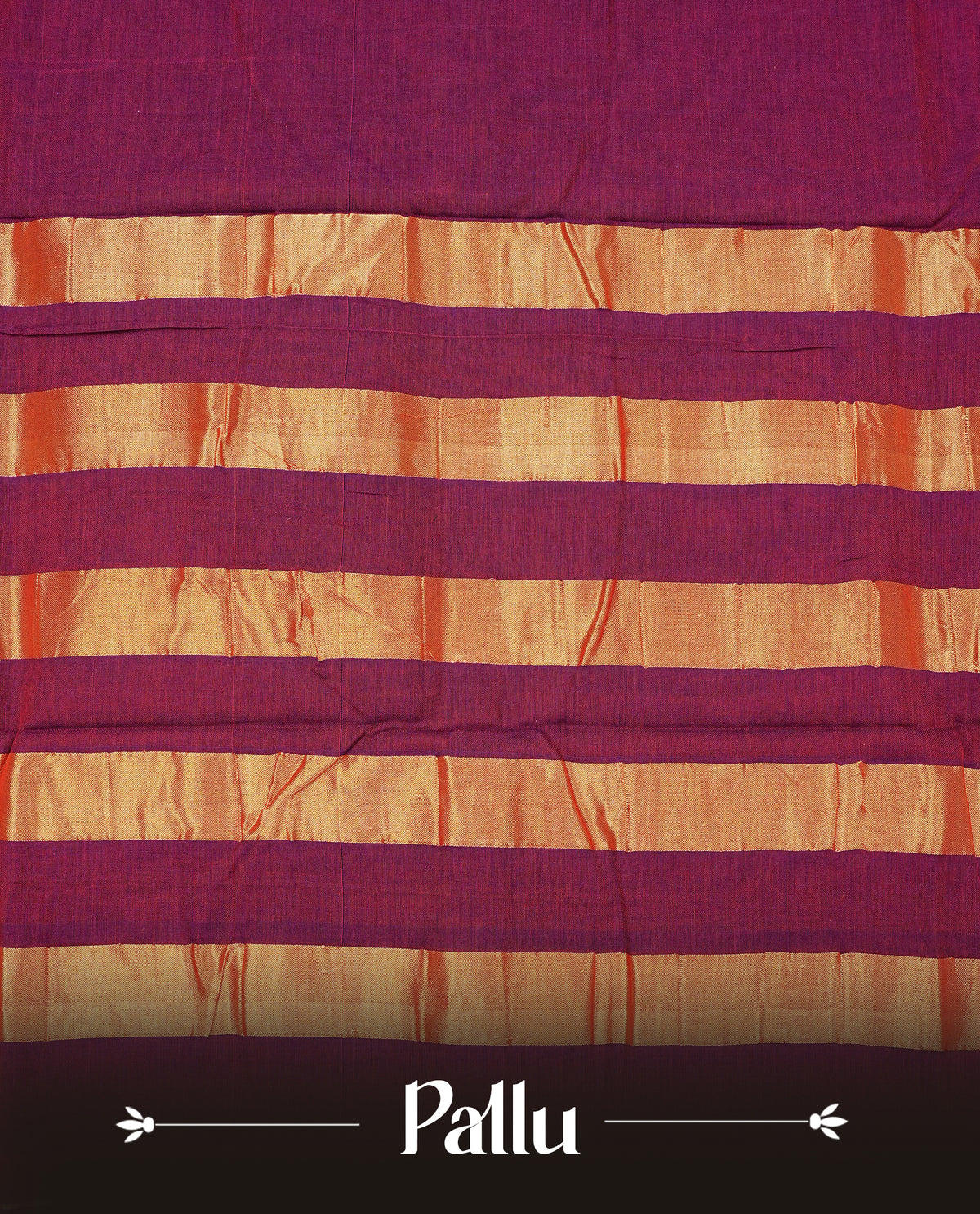 Purple & Magenta dual shade Narayanapattu cotton saree with a plain body, complemented by a green Colour with border with elegant gold zari & green colour temple designed detailing and a contrast striped pallu, paired with a matching blouse piece.