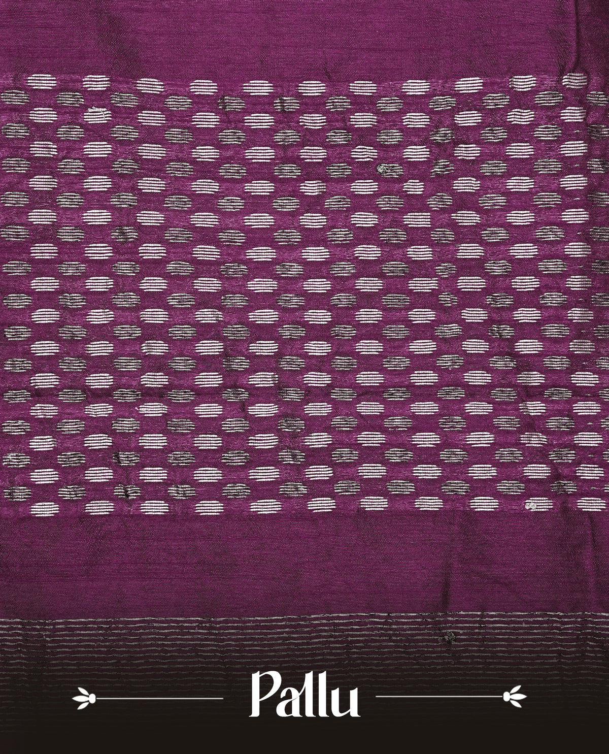 Grape colour semi tussar silk saree featuring bold thread polka dot body, no specific border, comes with matching blouse piece