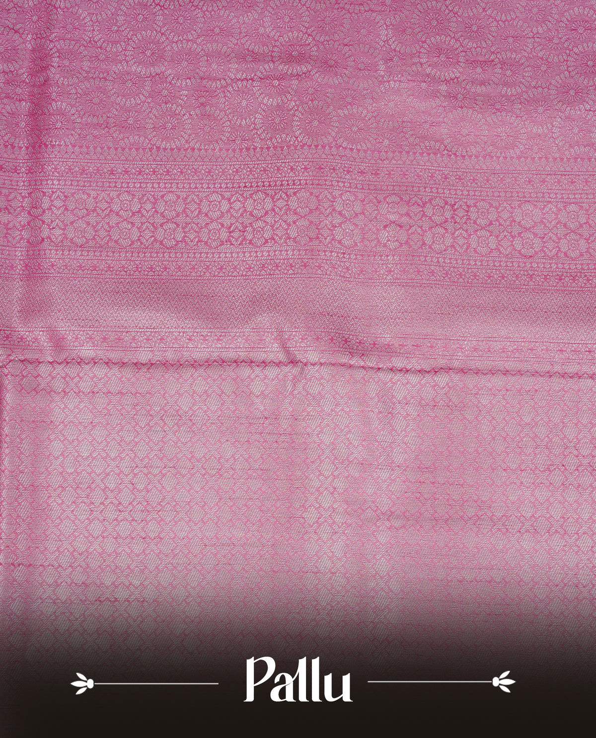 Baby pink colour softie silk saree featuring silver zari, rich pallu brocade body, with floral design & fancy border.paired with self colour matching blouse piece.