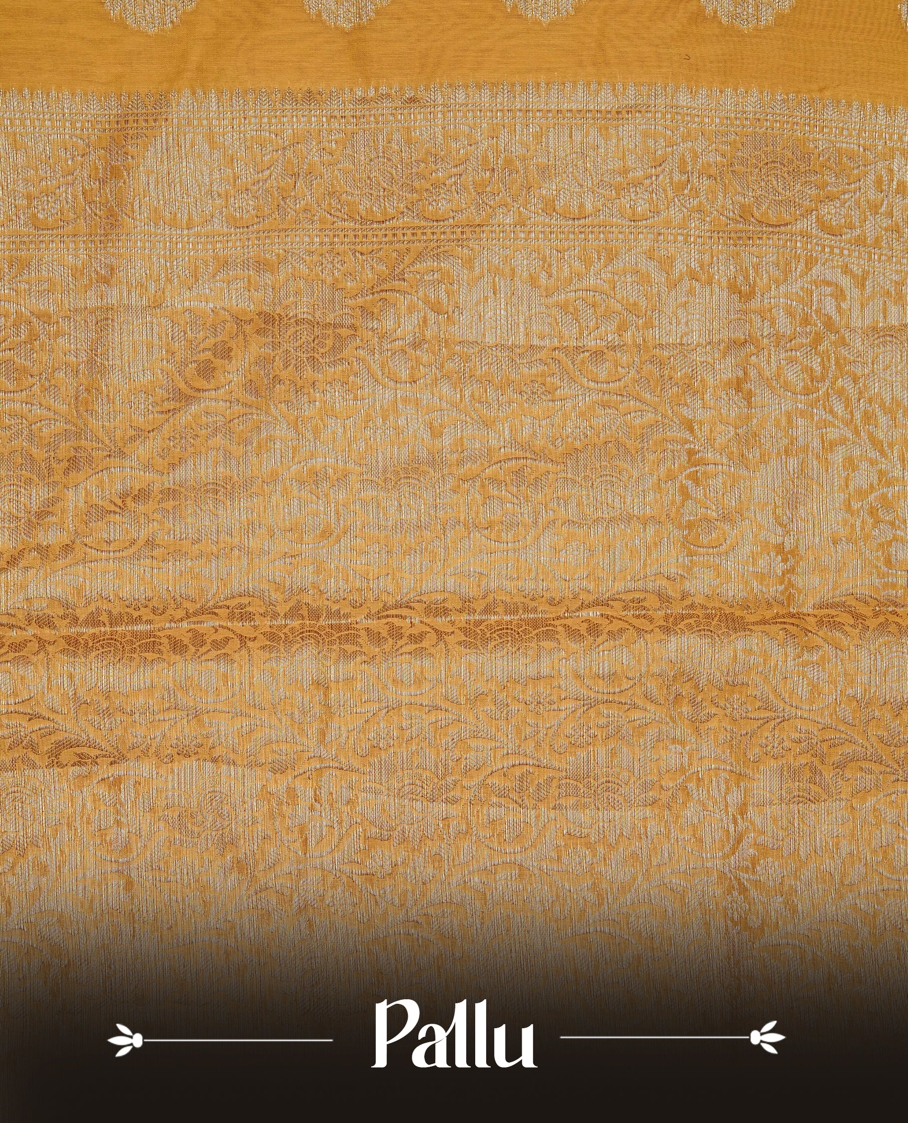 Mustard Yellow colour Tussar Silk saree featuring antique zari butta motifs on the body, enhanced with a self-coloured floral zari border and pallu, paired with a matching blouse piece.