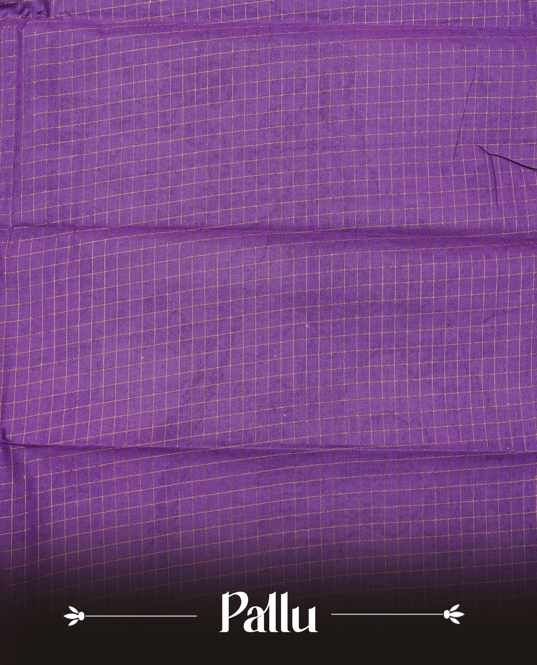 Violet Sungudi cotton saree featuring elegant gold zari checks across the body, complemented by a contrast gold zari border. Comes with a matching blouse piece.