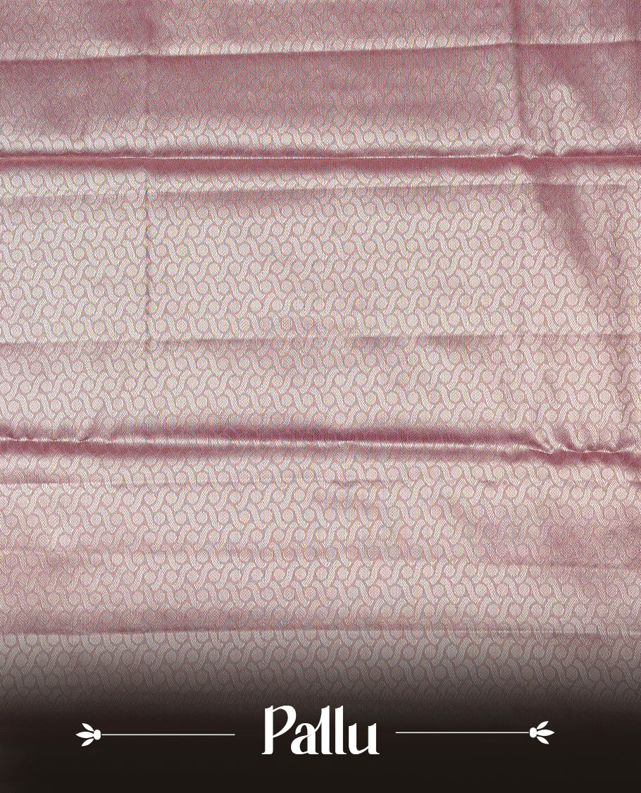 Pink & Gold colour Double shade Semi tissue silk saree featuring self color kodi pattern on body, self colour with traditional border, paired with matching blouse piece.