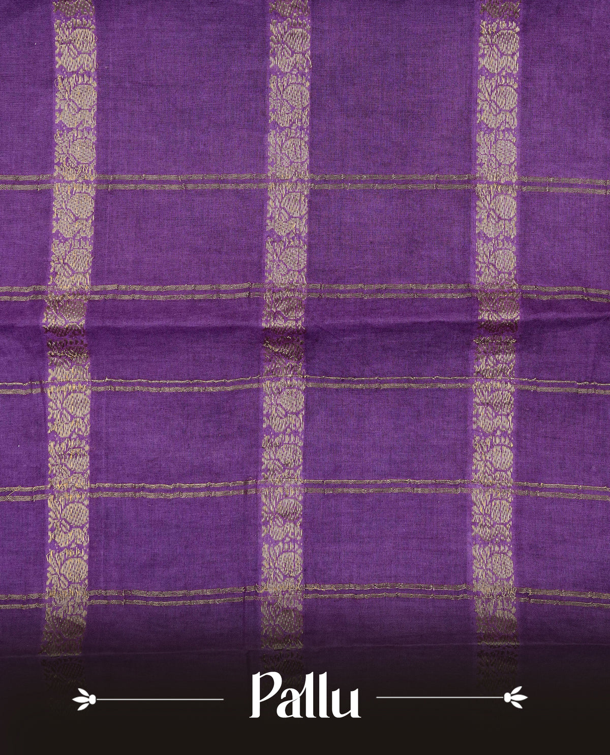 Purple Colour Sungudi Cotton Saree with peacock gold zari stripes on the body, a matching gold zari border, and a striped gold zari pallu. Paired with a contrast Magenta blouse piece featuring gold zari work.