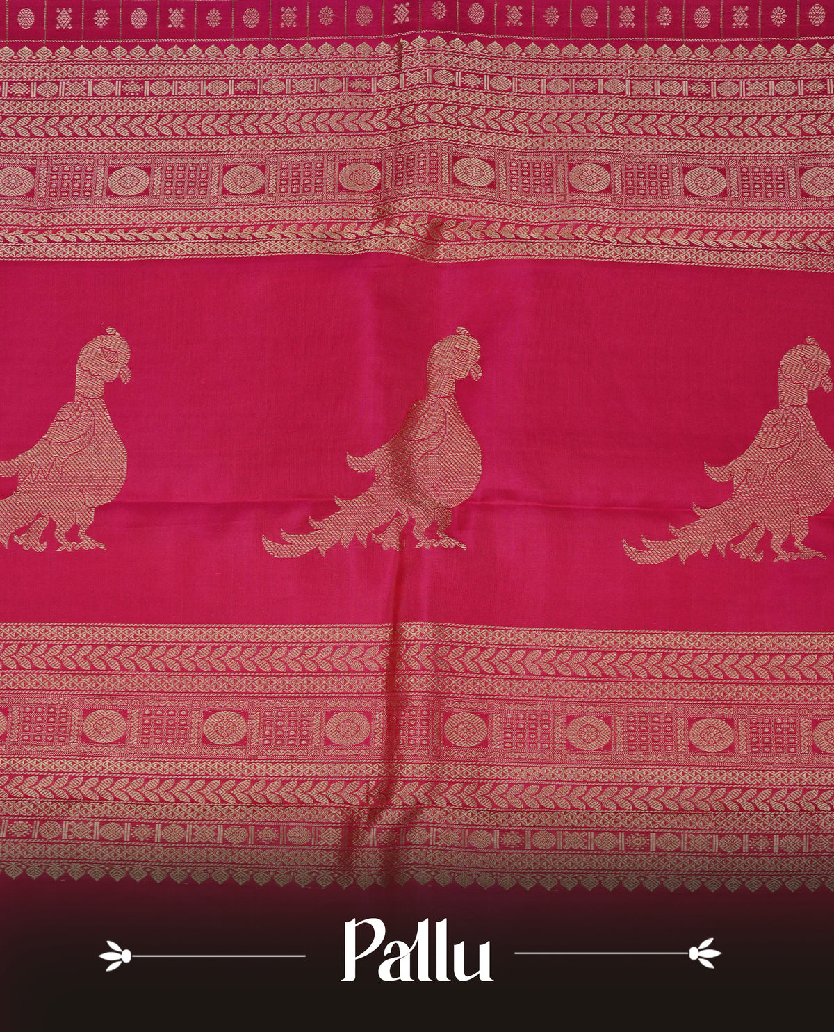 Magenta colour Traditional Kancheepuram silk saree featuring Gold zari Motifs on checks on body, complemented by self colour with traditional border, comes with matching blouse piece.