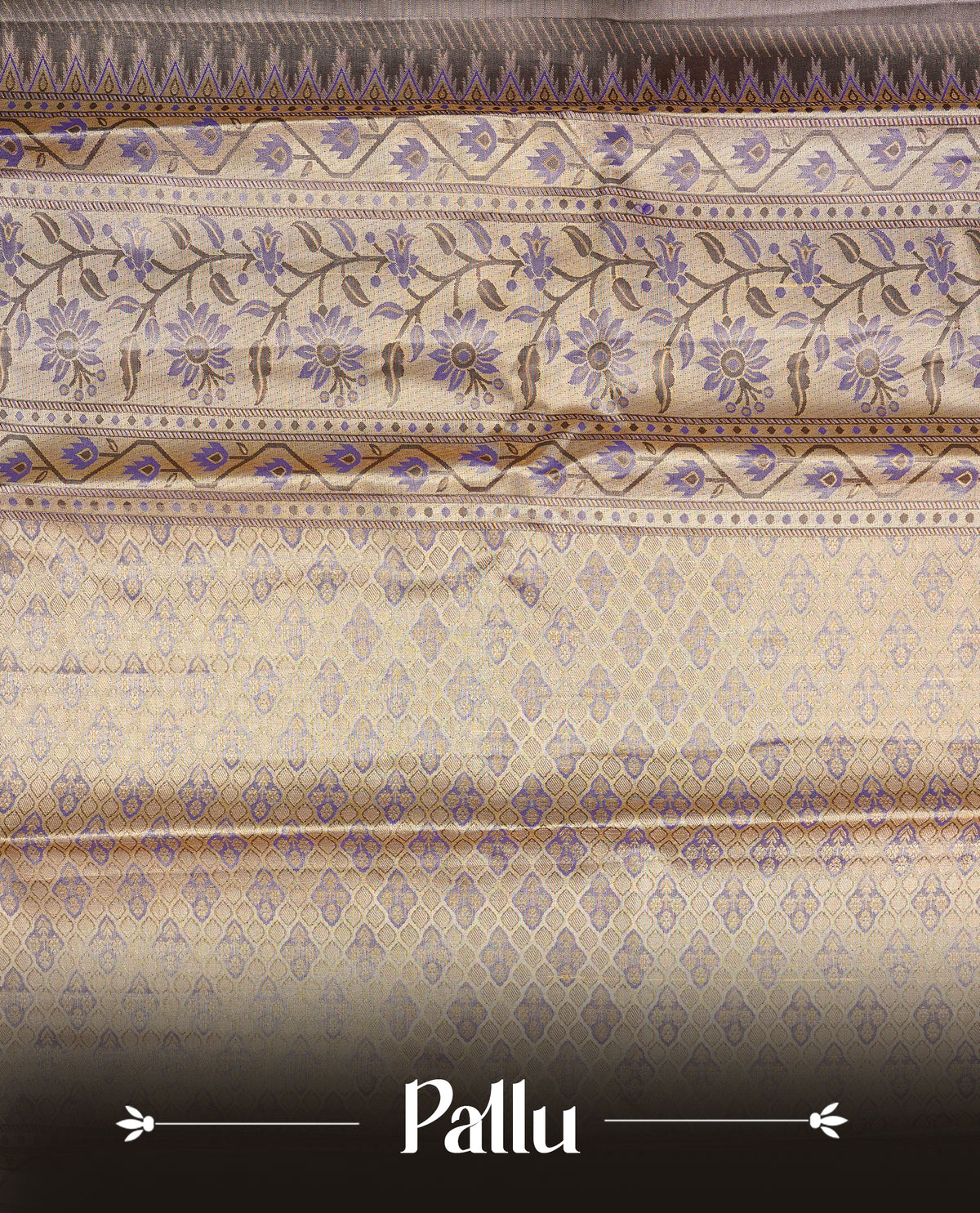 Light Green Colour Semi Tissue Silk Saree featuring a Plain body, complemented by an intricately woven floral zari pallu, a rich Dark Chocolate Brown and gold zari border, and paired with a matching plain blouse piece