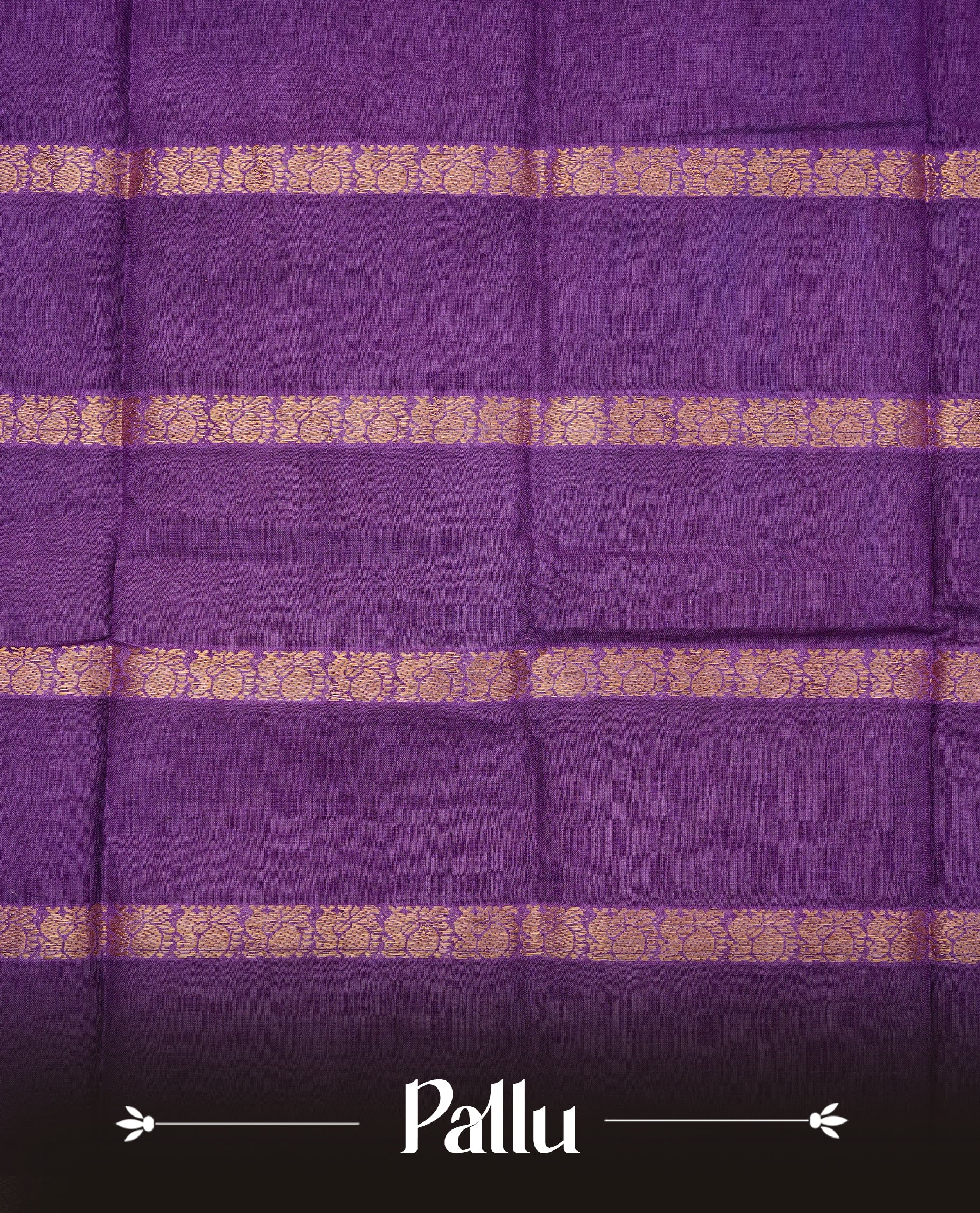 Violet Sungudi cotton saree featuring elegant gold zari striped Peacock pattern across the body, complemented by a contrast border. Paired with a matching blouse piece