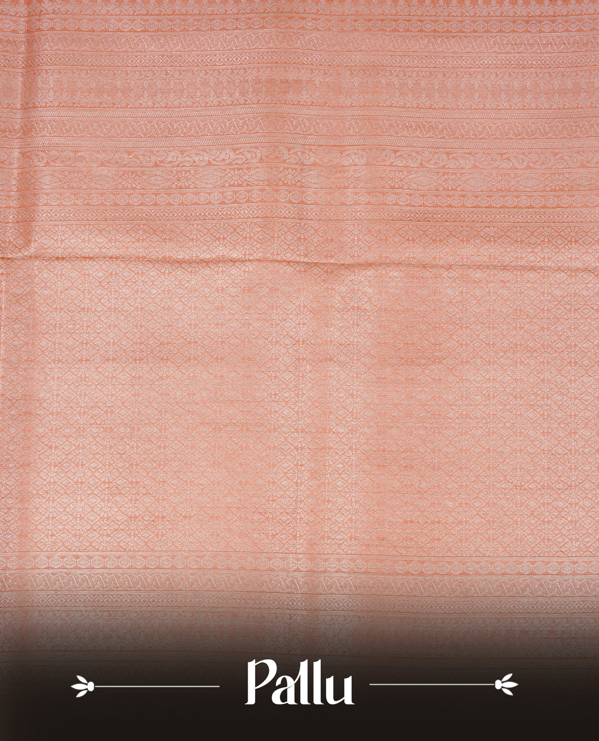 Peach colour softie silk saree featuring silvar zari, rich pallu floral pattern brocade body, with contrasting self colour border.paired with matching blouse piece.