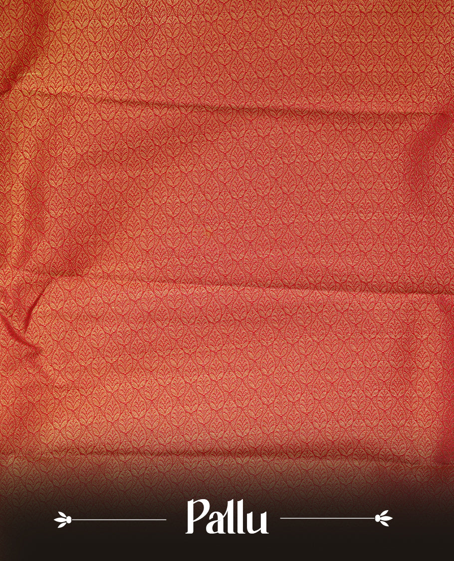Mustard coloured soft silk saree featuring gold zari stripes and motifs across the body, enhanced with a Self colour border and pallu, paired with a matching contrast blouse piece.